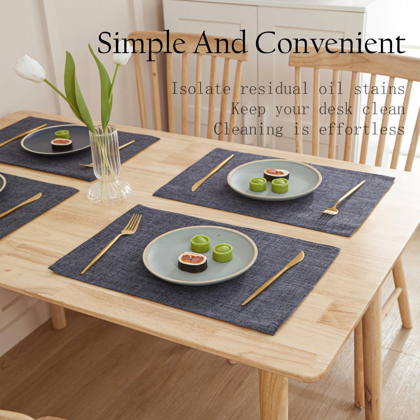 Linen Placemats Set of 4-12“ x 18”-Easy Clean Placemats and Table Mats,Heat-Resistant and Non Slip Dining Placemats,Suitable for Indoor and Outdoor,Durable Rectangular Linen Table Mats(4, Carbon Gray)