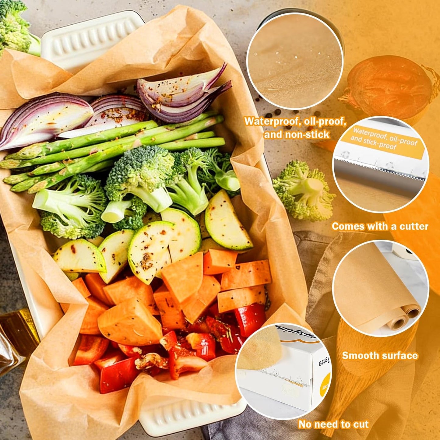 Unbleached Parchment Paper Roll - High Temperature Resistant Non-Stick Baking Paper | 12in x 49ft