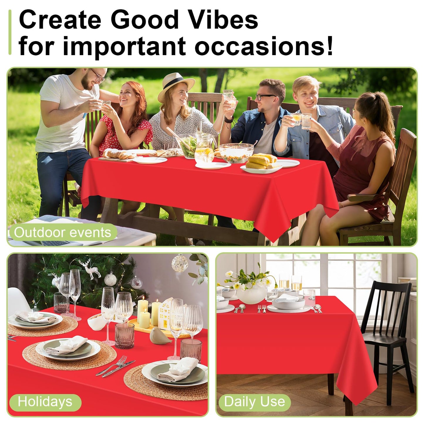 QIKSION Red Plastic Table Cloth Disposable 2 Pack, 54 x 108 Inch Tablecloths for Valentines, Mothers Day, Birthday Party, Christmas Decorations, Rectangle Table Cover