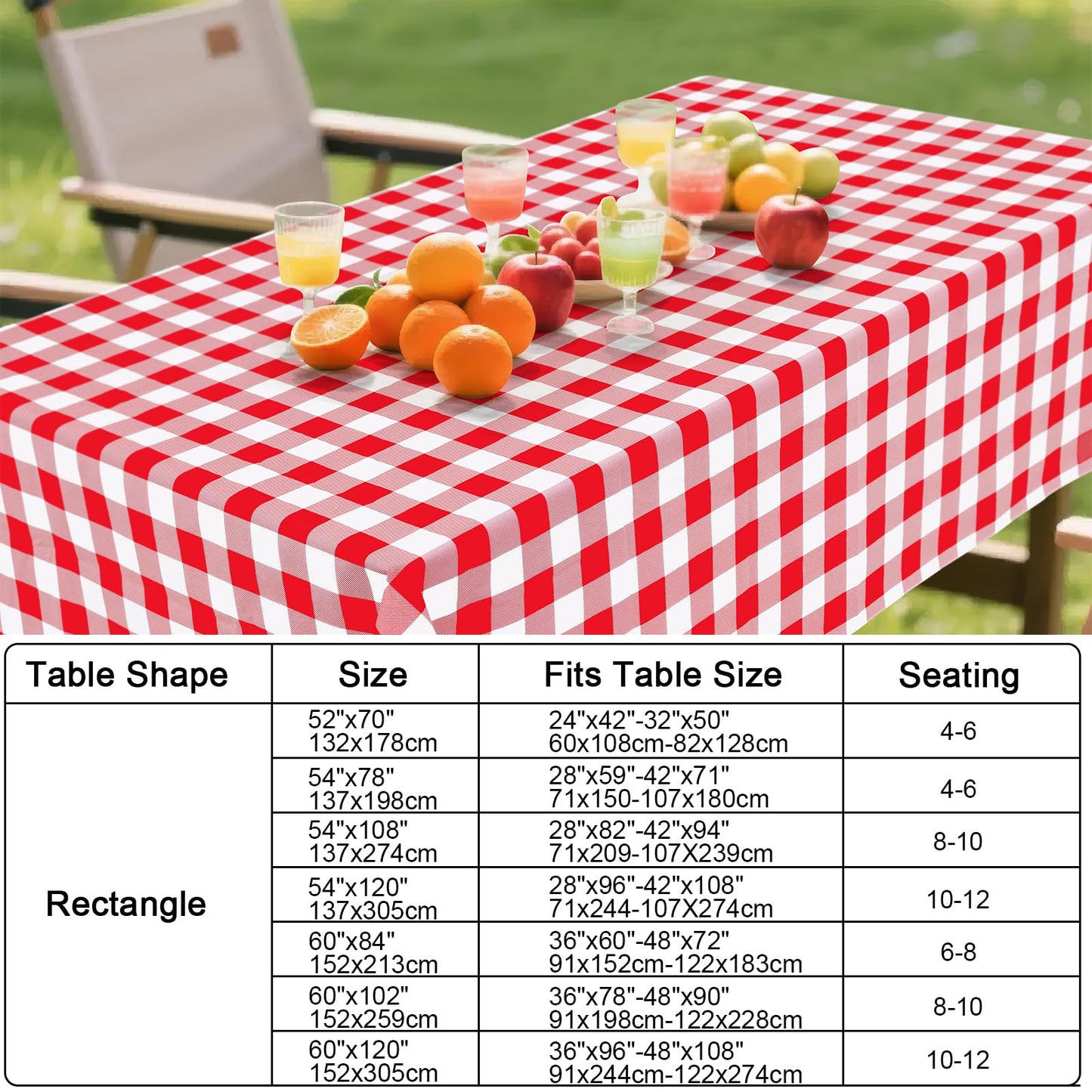 Smiry Rectangle Table Cloth, Waterproof Vinyl Tablecloths with Flannel Backing, Wipeable Buffalo Plaid Table Cover for Picnic, Indoor and Outdoor (Red & White, 60"x84")