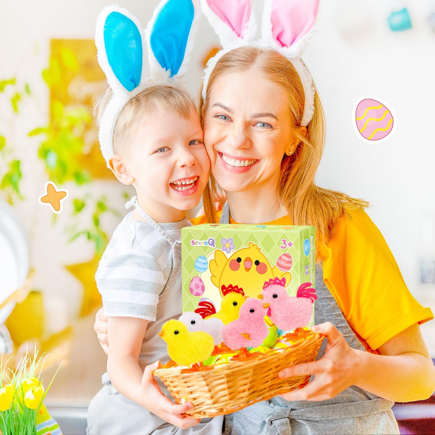 SevenQ Wind Up Toys for Kids Easter Basket Stuffers, 9Pcs Jumping Plush Chicks Small Fidget Toys for Easter Egg Hunt Treasure Box Classroom Prizes Party Favors Goodie Bags Fillers Gifts