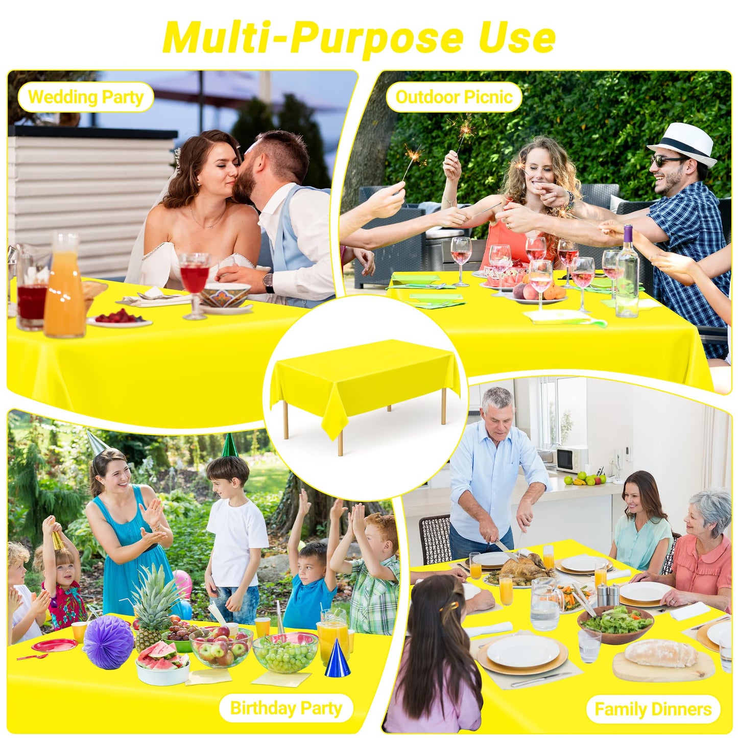 QZYL 12 PCS Yellow Rectangle Tablecloth, Disposable Plastic Picnic Table Cover, 54 X 108 in Lightweight Table Cloth Rectangle for Birthday Parties Weddings Picnics and Outdoor Gatherings