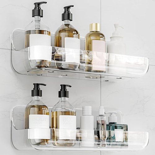 Adhesive Shower Caddy - 2 Pack Acrylic Bathroom Shelves | No Drill Wall Mount Organizer