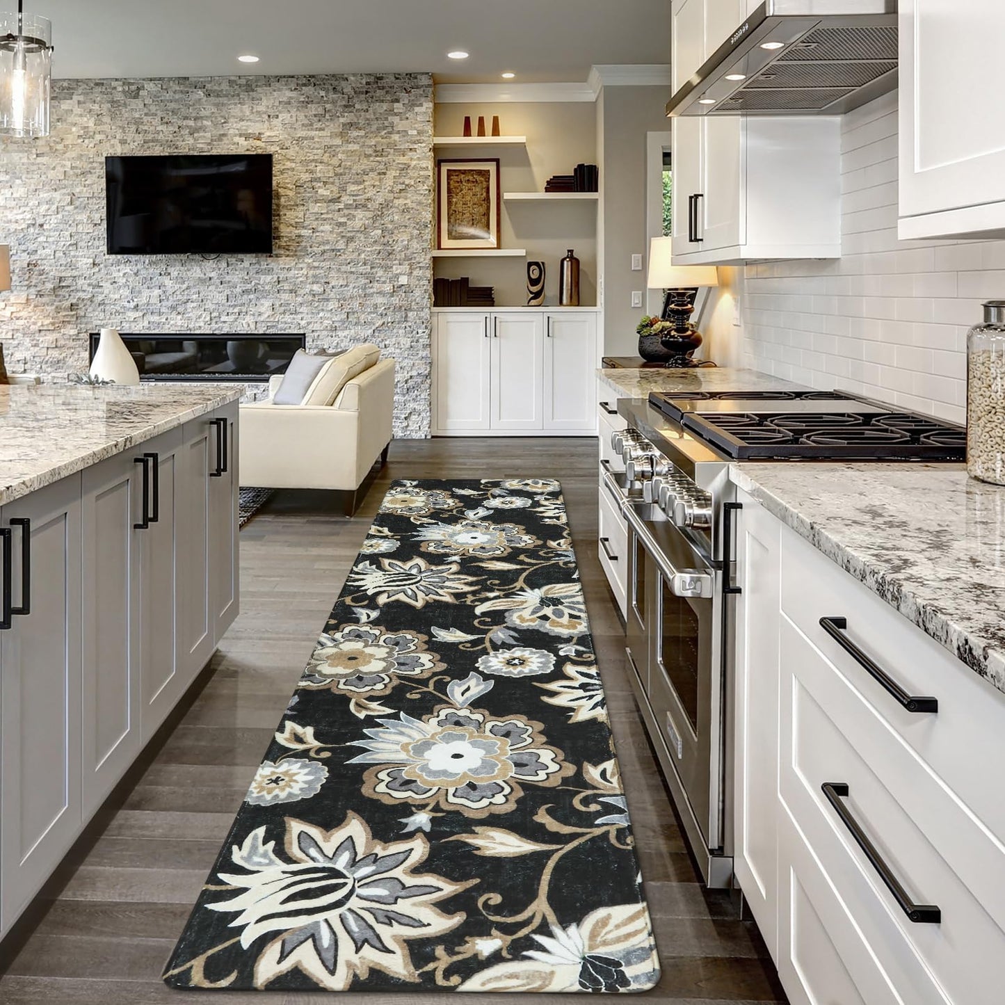 Lahome Floral Black Runner Rug - 2x8 Kitchen Runners Non Skid Washable 8 Ft Non-Slip Stain Resistant Long Runner Rugs for Hallway, Paisley Print Accent Ultra-Thin Runners for Bedroom Entryway Foyer