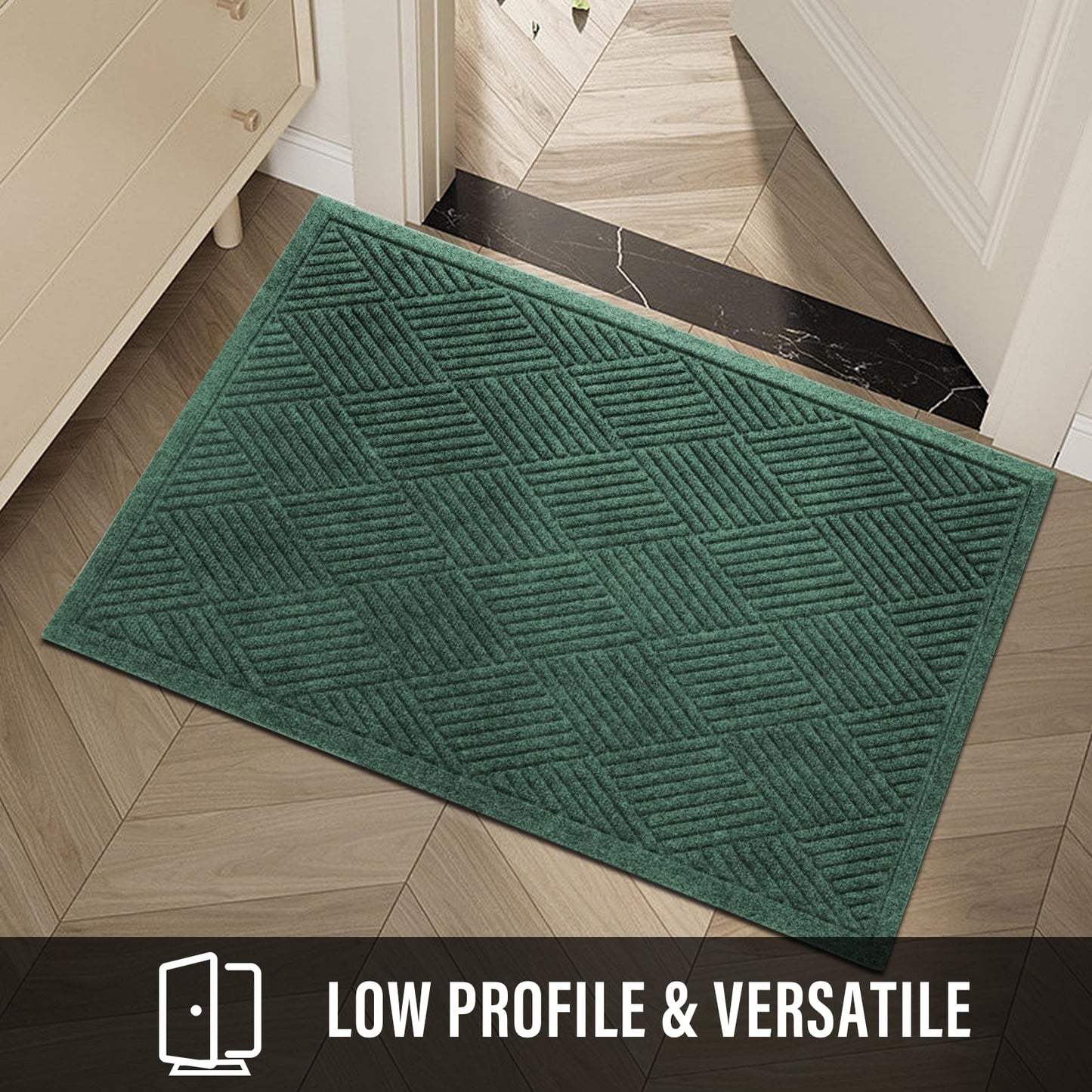 HIYARD Sturdy Front Door Mat, Absorbent Muddy Dirt Resist Welcome Door Mats Outdoor Indoor, Stain and Fade Resistant, Non-Slip Rubber Backing Low Profile Doormat for Entryway, 47×32, Green