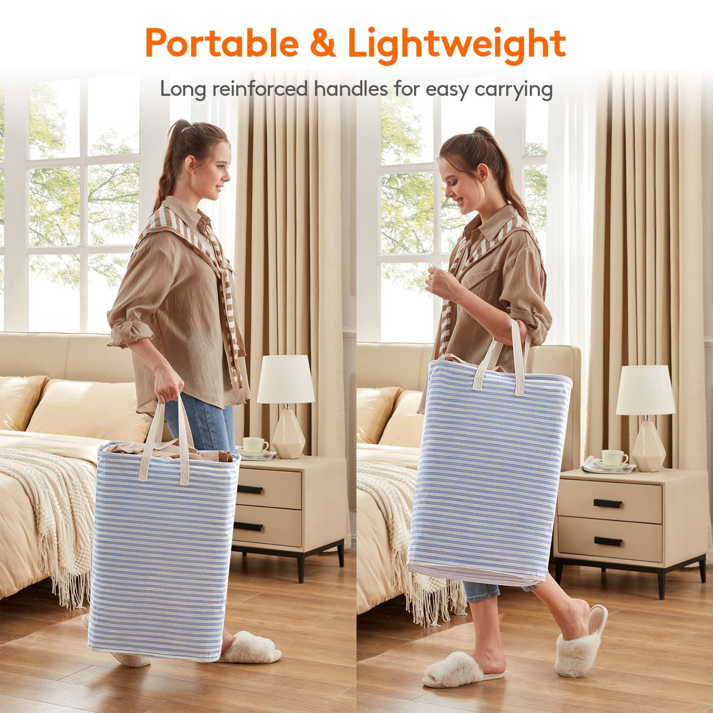 Lifewit 3 Pack Laundry Basket 80L Each, Collapsible Clothes Hamper with Reinforced Handles, Freestanding Waterproof Design for Bedroom and Laundry Room, Blue 240L Total