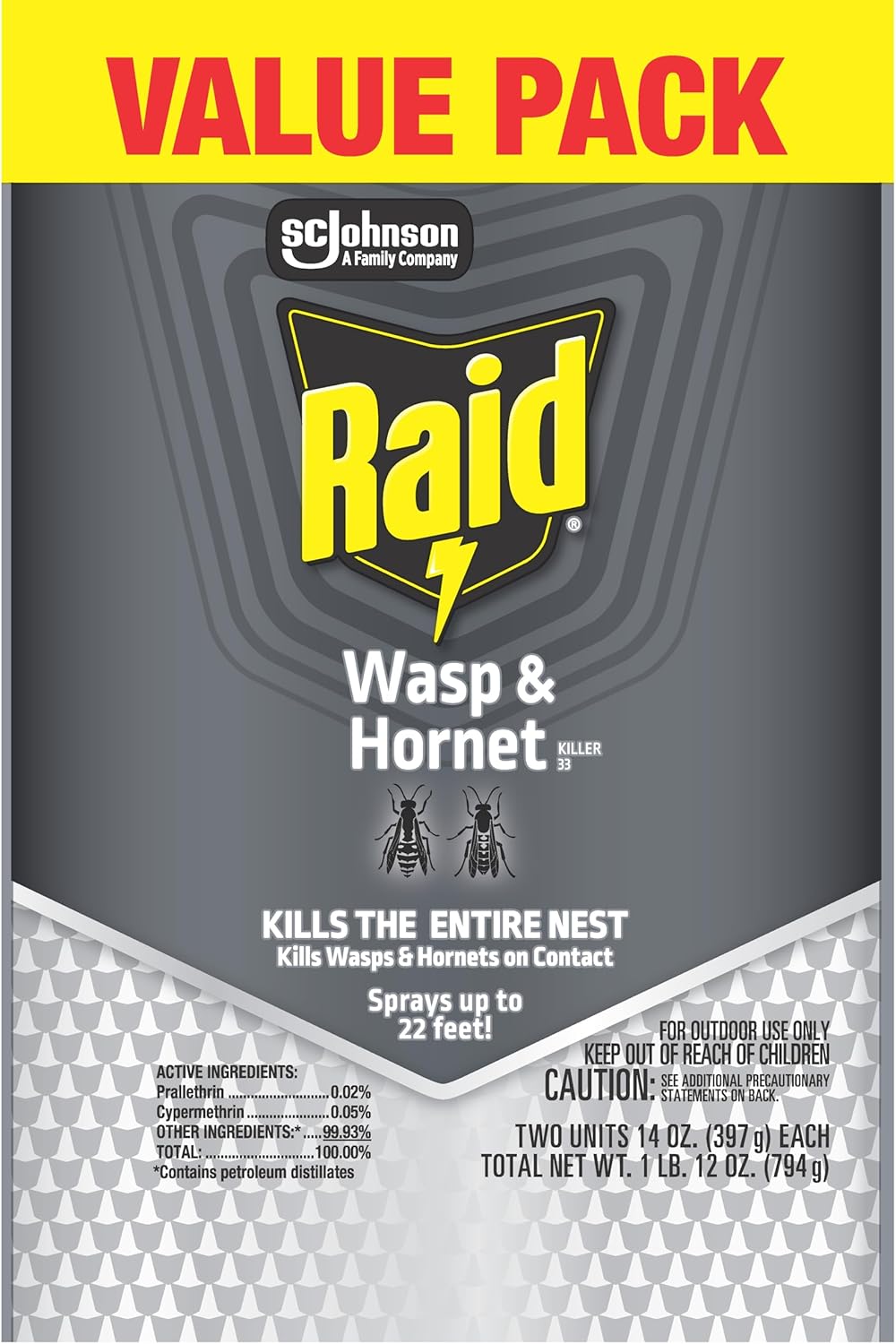 Raid Wasp & Hornet Killer Spray - Effectively Eliminates Entire Nests | 14 Oz, 2 Count
