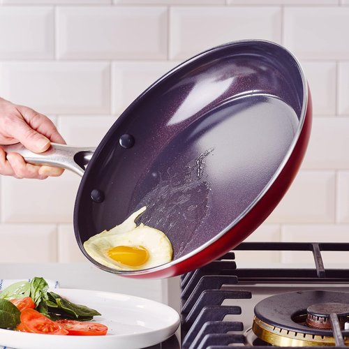 Blue Diamond 12" Nonstick Frying Pan - Diamond Infused Ceramic, Dishwasher Safe, Red Color