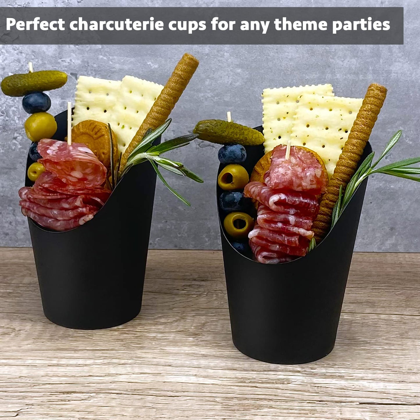 [100 Cups + 200 Picks] CAMKYDE 100 Pcs Charcuterie Cups with 200 Pcs Cocktail Picks (14oz, Black)