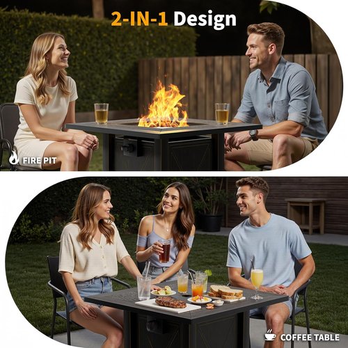 HOTEAGLE 30" Propane Fire Pit - Premium Ceramic Tabletop, 50000 BTU, Includes Lid & Lava Rocks | Ideal for Outdoor Dining & Parties