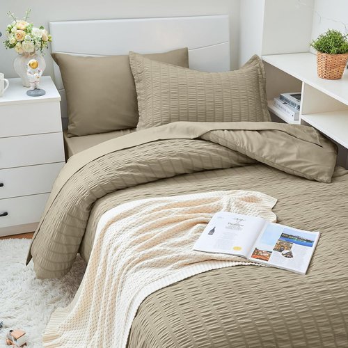 HYMOKEGE Twin XL Comforter Set - Luxury 5-Piece All-Season Bedding in Seersucker Design