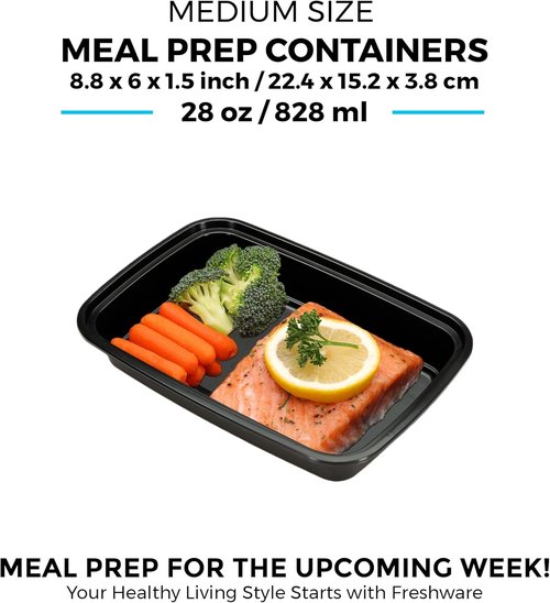 Freshware Meal Prep Containers - 1 Compartment Food Storage with Lids | BPA Free, Stackable, 28 oz, 50 Count