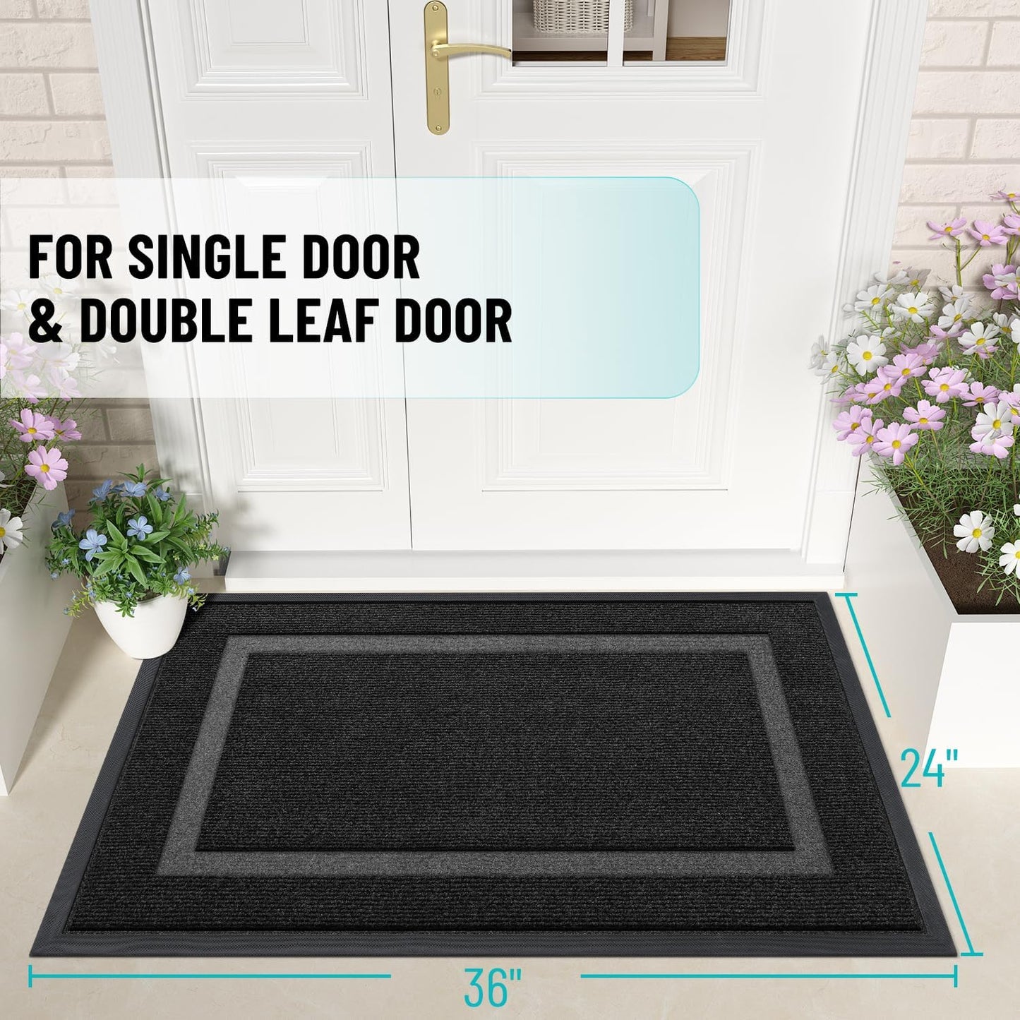 OLANLY Waterproof Front Door Mat - All-Season, Fade Resistant, Easy Clean | 36x24 Black Natural Rubber