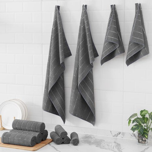 Homaxy Microfiber Kitchen Towels and Dishcloths Set, 12 Pack Soft and Absorbent Dish Hand Towels Bulk, 28 x 16 Inch & 12 x 12 Inch Quick Drying Rags for Washing Dishes, Grey