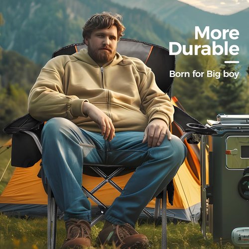 ALPHA CAMP Heavy Duty Camping Chair - 500LBS Capacity, Oversized Folding Design with Cooler Bag & Cup Holder