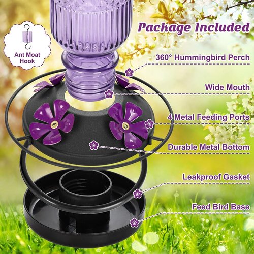 FEED GARDEN Hummingbird Feeders Bundle - Durable Glass & Plastic Design for Outdoor Use