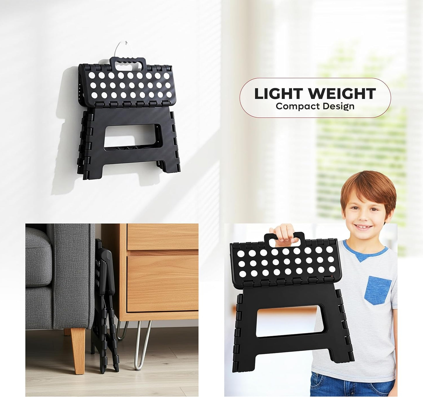Utopia Home Folding Step Stool - 9-Inch Anti-Slip Design | Supports Up to 300 lbs - Versatile Black Stool for Kitchen & Bathroom Use