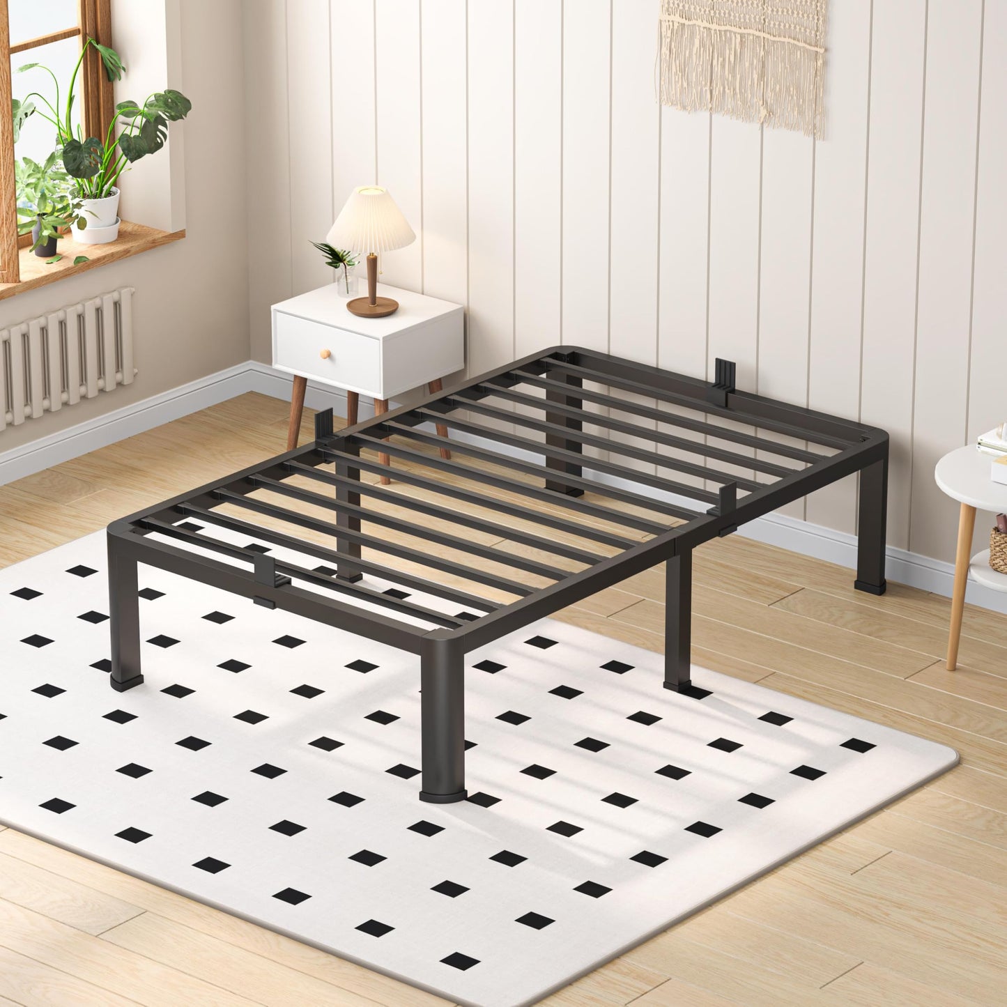 VIPSHOW 18 Inch Twin Heavy Duty 3500 lbs Bed Frame with Round-Corner Legs & Anti-Squeak Design – Quick Assembly Metal Platform, No Box Spring Needed