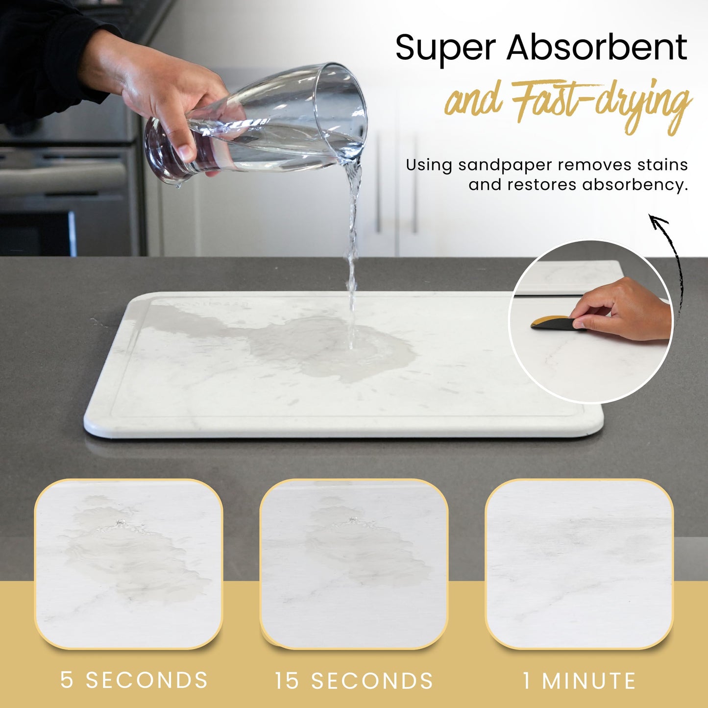 Essencoso Stone Drying Mat For Kitchen Counter - 11.8" x 15.7" Water Absorbing Stone tray For Sink, Metal Rack and Kitchen Sink Caddy | Diatomaceous Earth Food Grade | Drying Stone For Kitchen counter