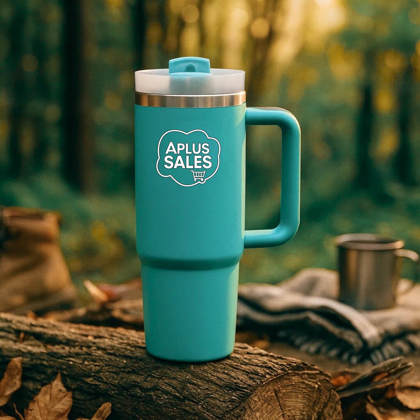 30 oz Tumbler with Handle & Straw Lid - Stainless Steel Tumbler - Tea, Beverages & Travel Coffee Mug - Leakproof & Double-Walled Insulated Cup Water Bottle with Straw - Cup Holder Size - Lake Green