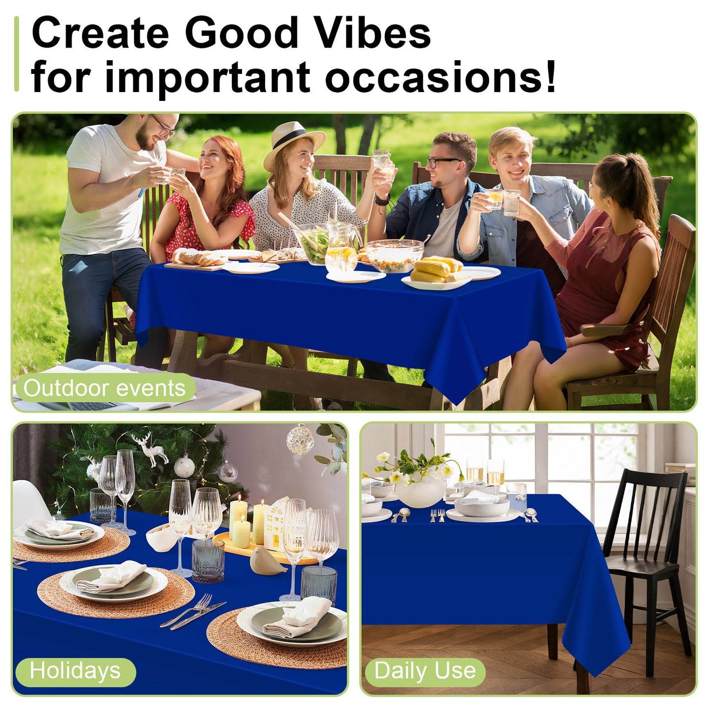 QIKSION Royal Blue Plastic Table Cloth Disposable 2 Pack, 54 x 108 Inch Tablecloths for Party, Graduation, Patriotic, Veterans Day Decorations, Dark Blue Rectangle Table Cover