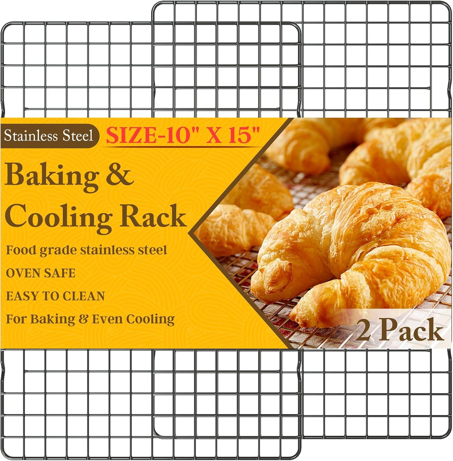 Skiennix Cooling Racks - Heavy Duty Stainless Steel Baking Rack Set | 10" x 15" | Oven & Dishwasher Safe