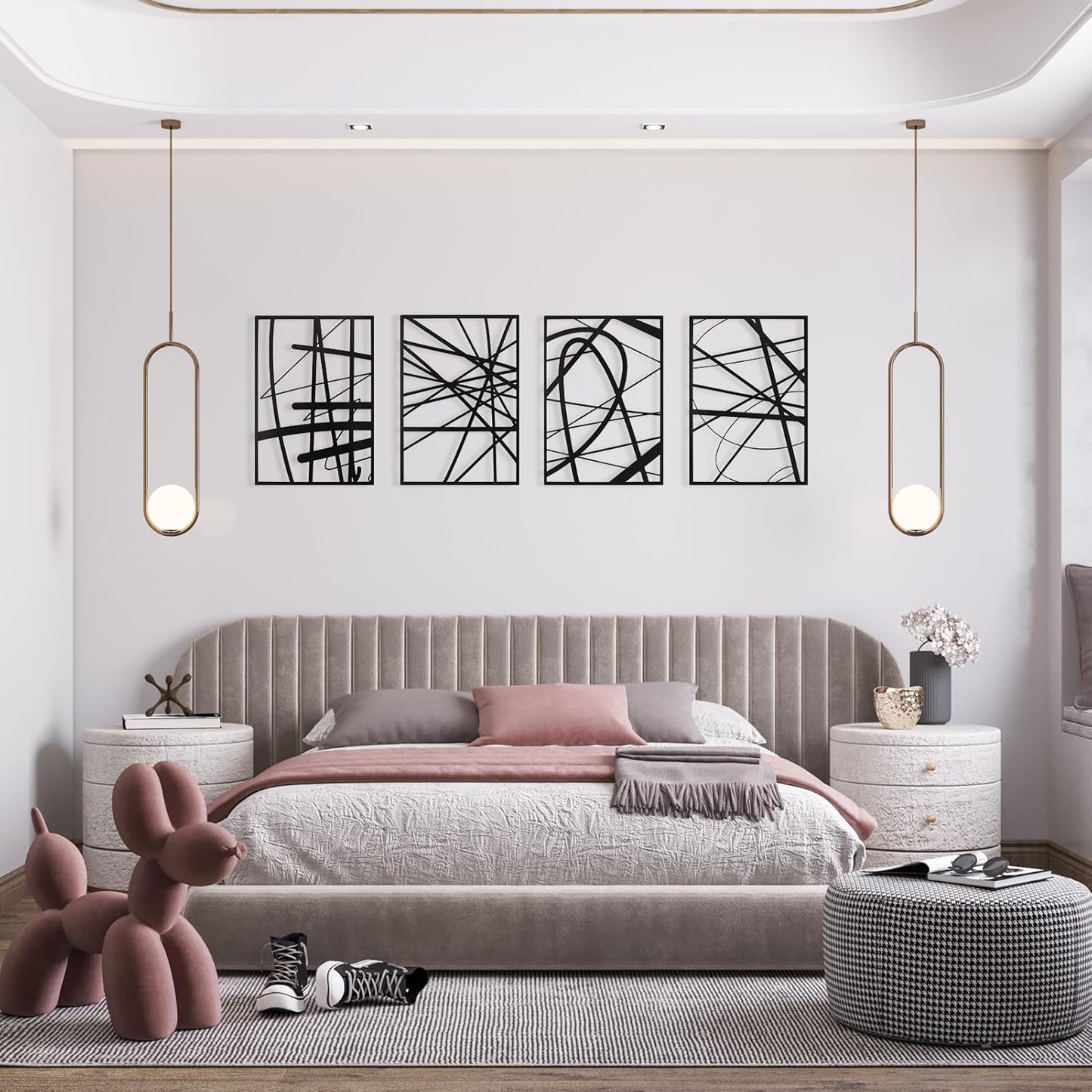 Art3dwallpanels Black Abstract Wall Art - Metal Line Art Decor | 3D Textured Sculptures, 17" x 12", 4 Pack