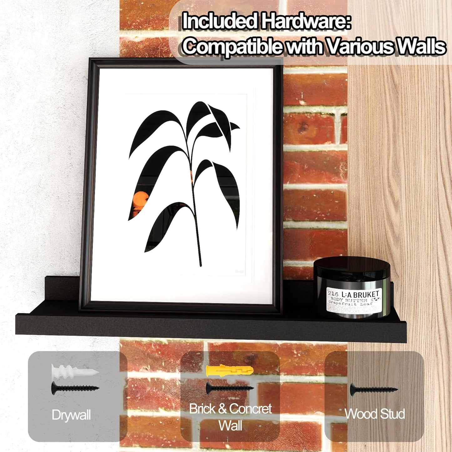 Skiennix Black Floating Shelves | Wall-Mounted Wood Storage for Bedroom, Living Room & More - Set of 2, 14 Inches