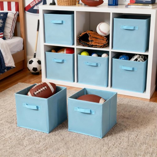 Granny Says Cube Storage Organizer - 11 Inch Foldable Storage Bins with Handles | Light Blue 6-Pack for Kids' Rooms