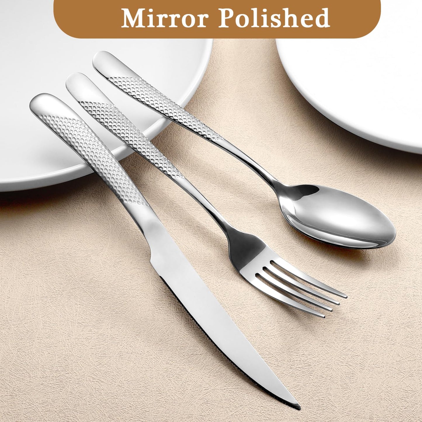 24 Piece Hammered Silverware Set for 6, Premium Food-grade Stainless Steel Flatware Set, Modern Design & Mirror Polished Cutlery Set, Eating Utensil Set Include Fork Knife Spoon Set, Dishwasher Safe