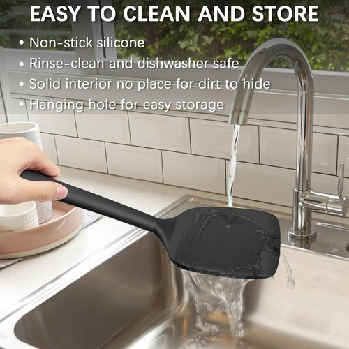Coukre Silicone Spatula Set - High Heat Resistant, BPA Free | 2 Pack Solid & Slotted Turner, Pure Black