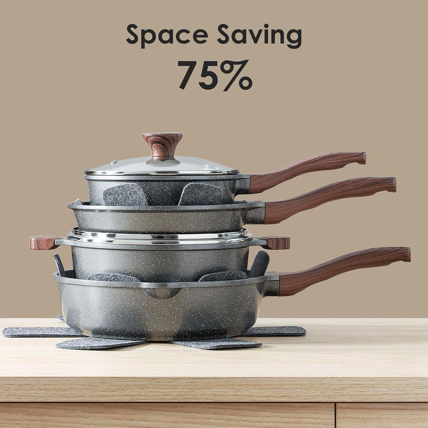 SENSARTE Nonstick Granite Cookware Set - 23 PCS Healthy Pots & Pans | PFOA & PFOS Free, Gray