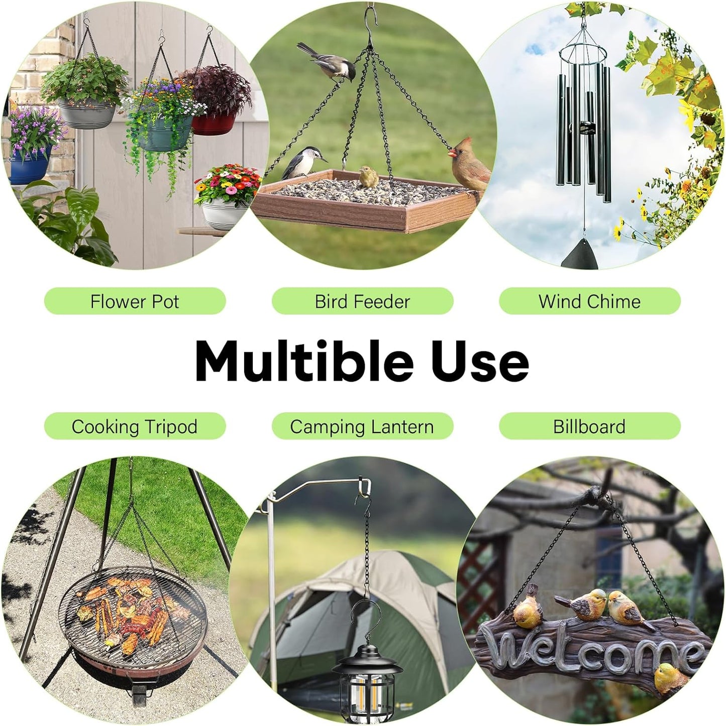 Skiennix Heavy Duty Metal Hanging Chains - Durable Hooks Set for Planters, Bird Feeders & Lanterns - Black