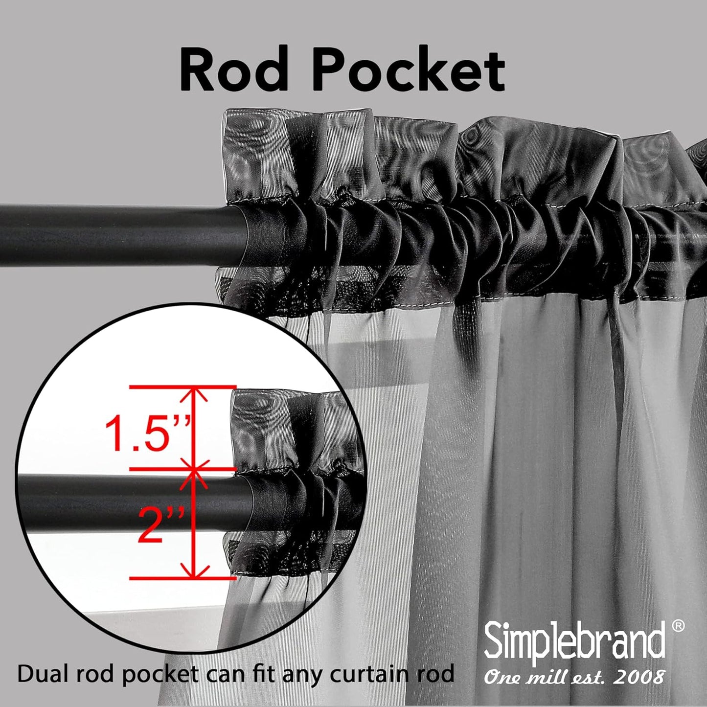 Simplebrand Black Sheer Curtains - Elegant Light Filtering Rod Pocket Panels | 84 Inches Long, 2-Pack