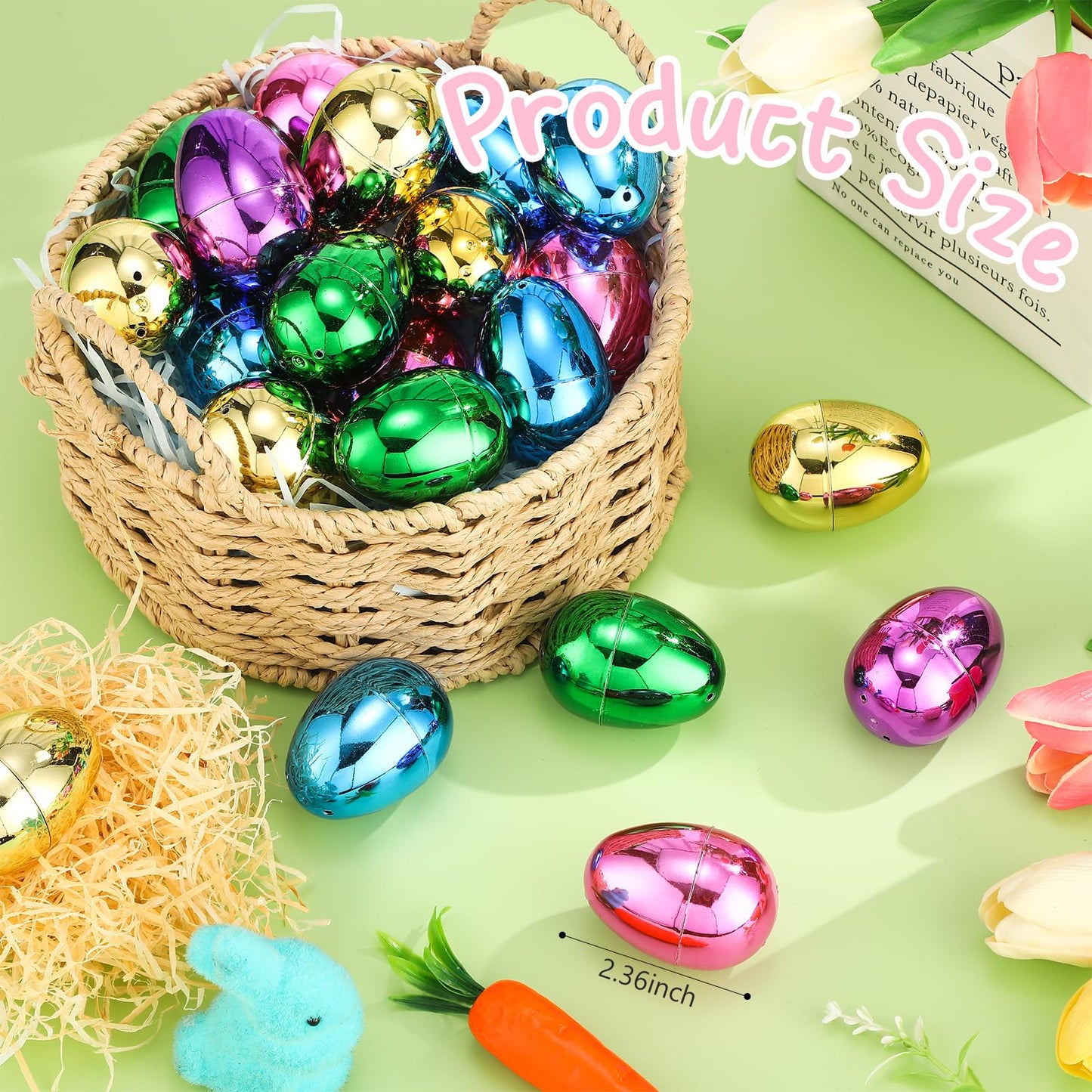 MiniInflat 66 Pcs Metallic Plastic Easter Eggs Bulk Colorful Fillable Easter Basket Stuffers for Egg Hunts Party Favor,filling Treats, Classroom Prize Supplies(2.36 Inch)