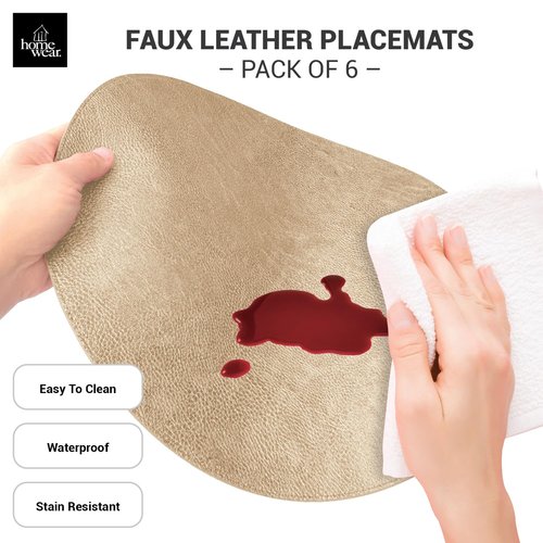 Homewear Placemats Set of 6 – Round 15” Faux Leather Table Mats for Dining, Heat Resistant & Non-Slip Washable Table, Indoor, Outdoor, Dining Table Set for 6, Modern Kitchen & Holiday Use, Champagne