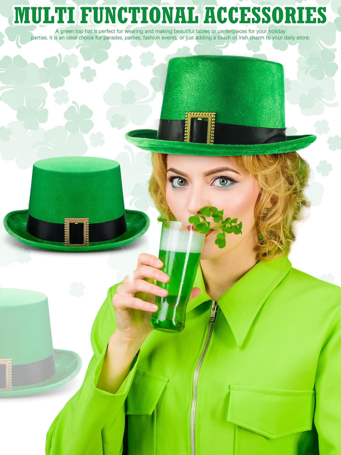 Cozypower St. Patrick's Day Top Hat Leprechaun Green Irish Velvet Top Hat for Adult St. Patrick Leprechaun Costume Favor(12 Pcs)