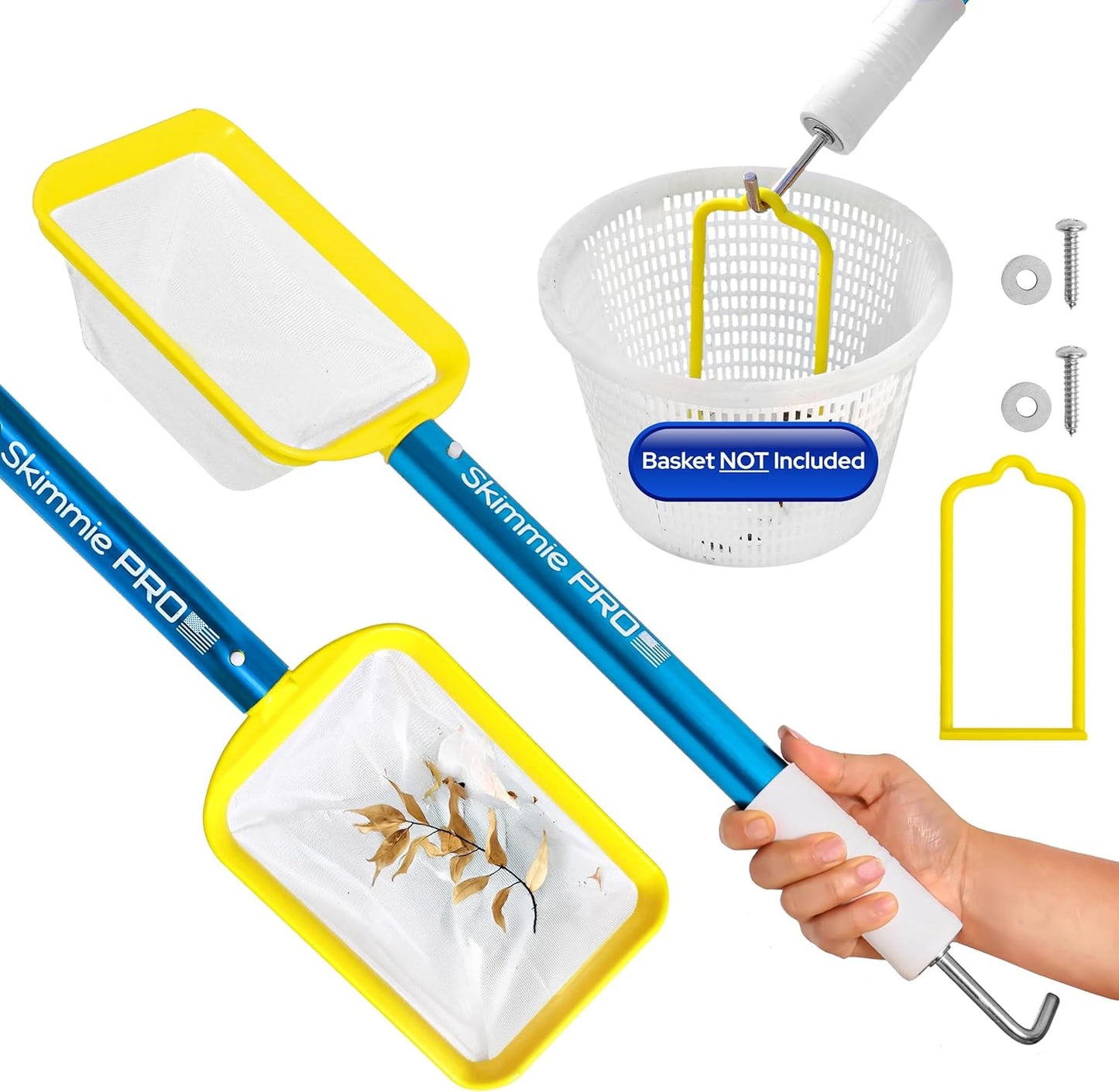 Skimmie Pro 22.5” Pool Skimmer - Lightweight Fine Mesh Net & Stainless Steel Hook | Perfect for In-Ground/Above-Ground Pools, Fountains, Ponds, Hot Tubs