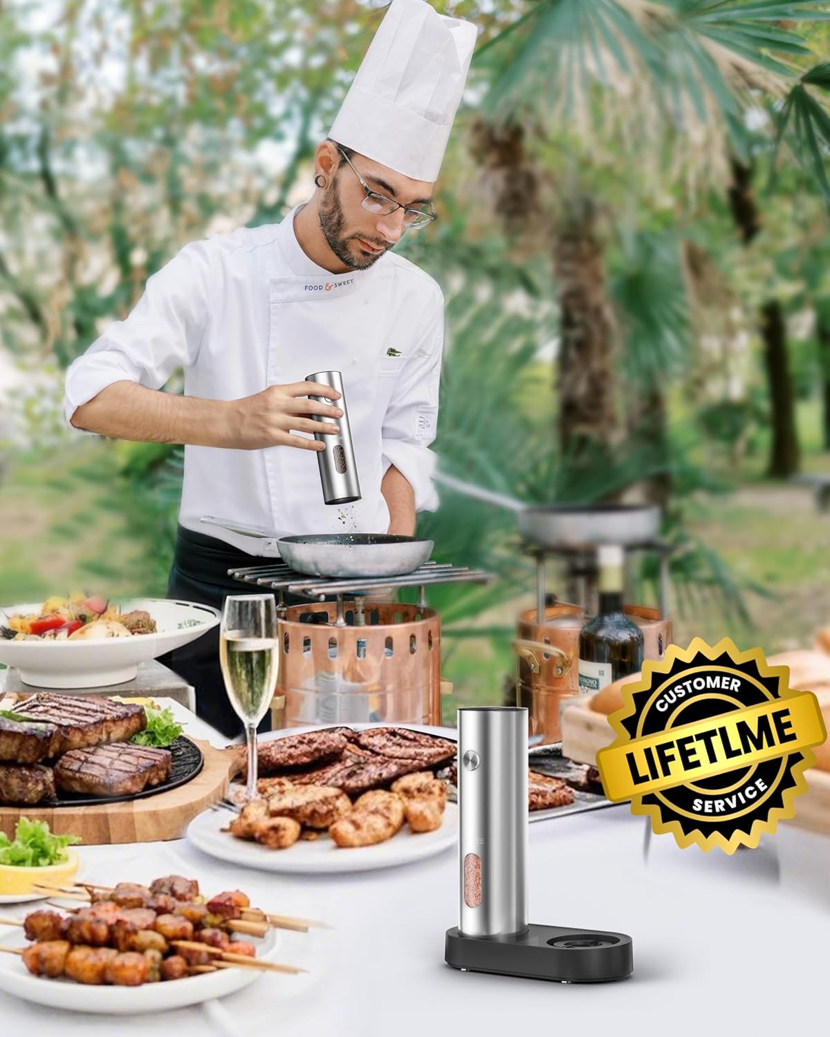Skiennix Electric Salt and Pepper Grinder Set - Rechargeable, Large Capacity, LED Light & Adjustable Coarseness for Kitchen & BBQ