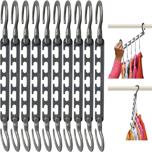 Wonder Hanger Max 10-Pack Space Saving Hangers - 360° Swivel Hooks for Dorms & Closets - Grey