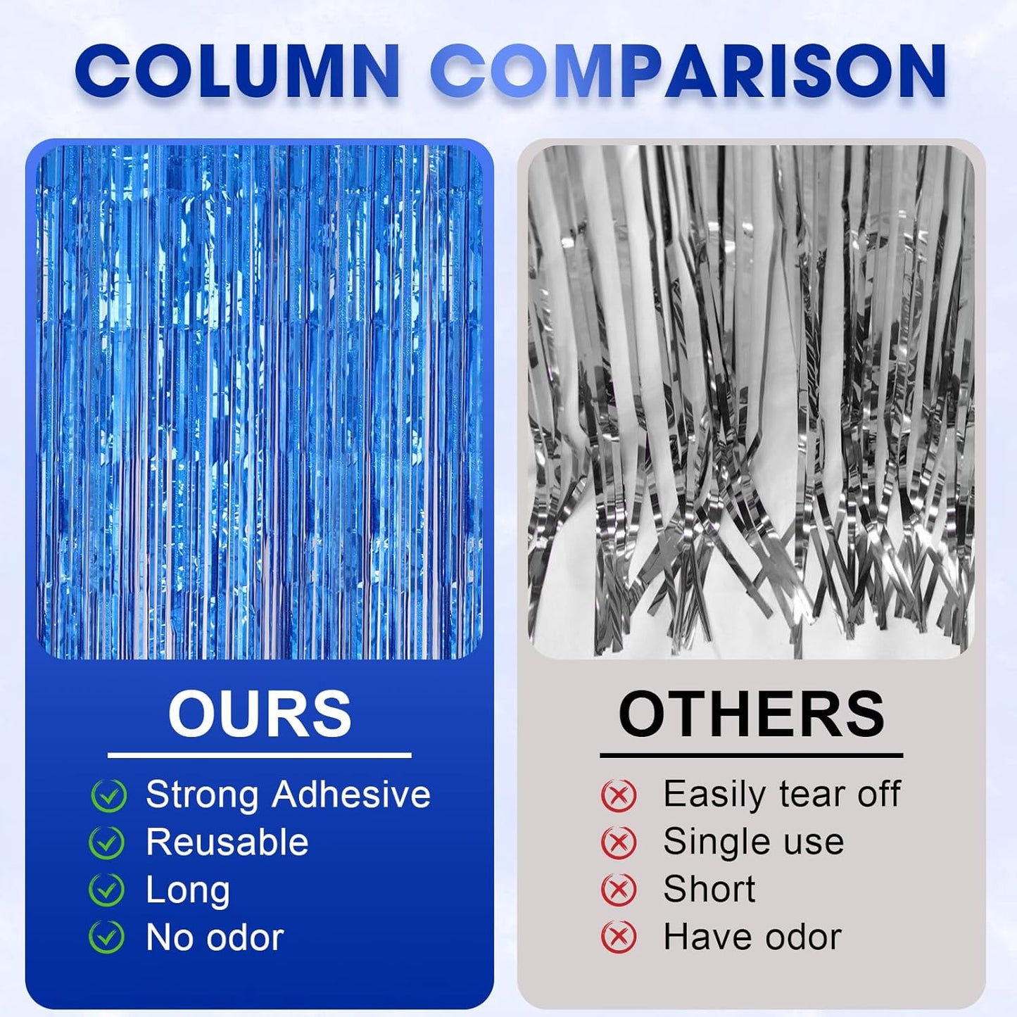 Voircoloria Laser Blue Foil Fringe Backdrop Curtains - 3 Pack, Perfect for Birthday, Graduation & Disco Parties