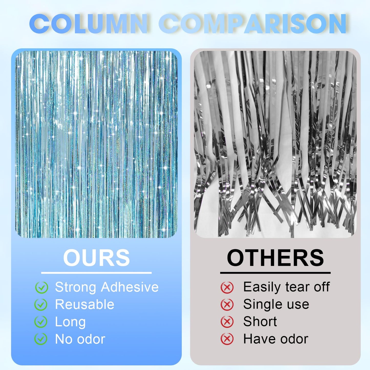 Voircoloria 3 Pack 3.3 x 8.2 ft Laser Blue Foil Fringe Backdrop Curtains, Tinsel Streamers Party Decorations, Fringe Backdrop