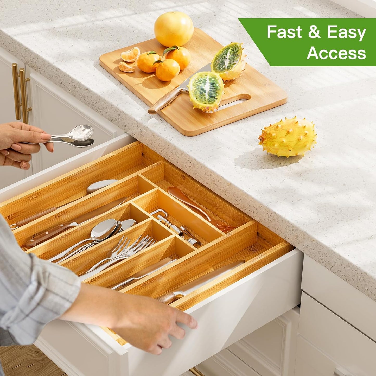 Pipishell Bamboo Drawer Organizer - Adjustable Utensil Holder & Cutlery Tray | Versatile Wood Dividers for Kitchen & Home