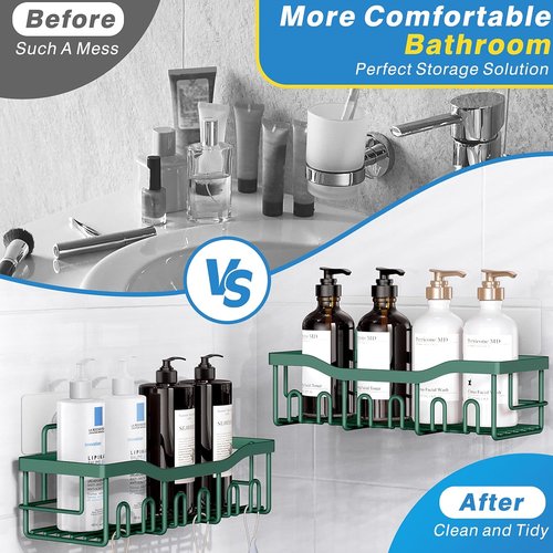 EUDELE Shower Caddy - 2 Pack Adhesive Organizer for Bathroom & Kitchen | Rustproof Stainless Steel, No Drilling