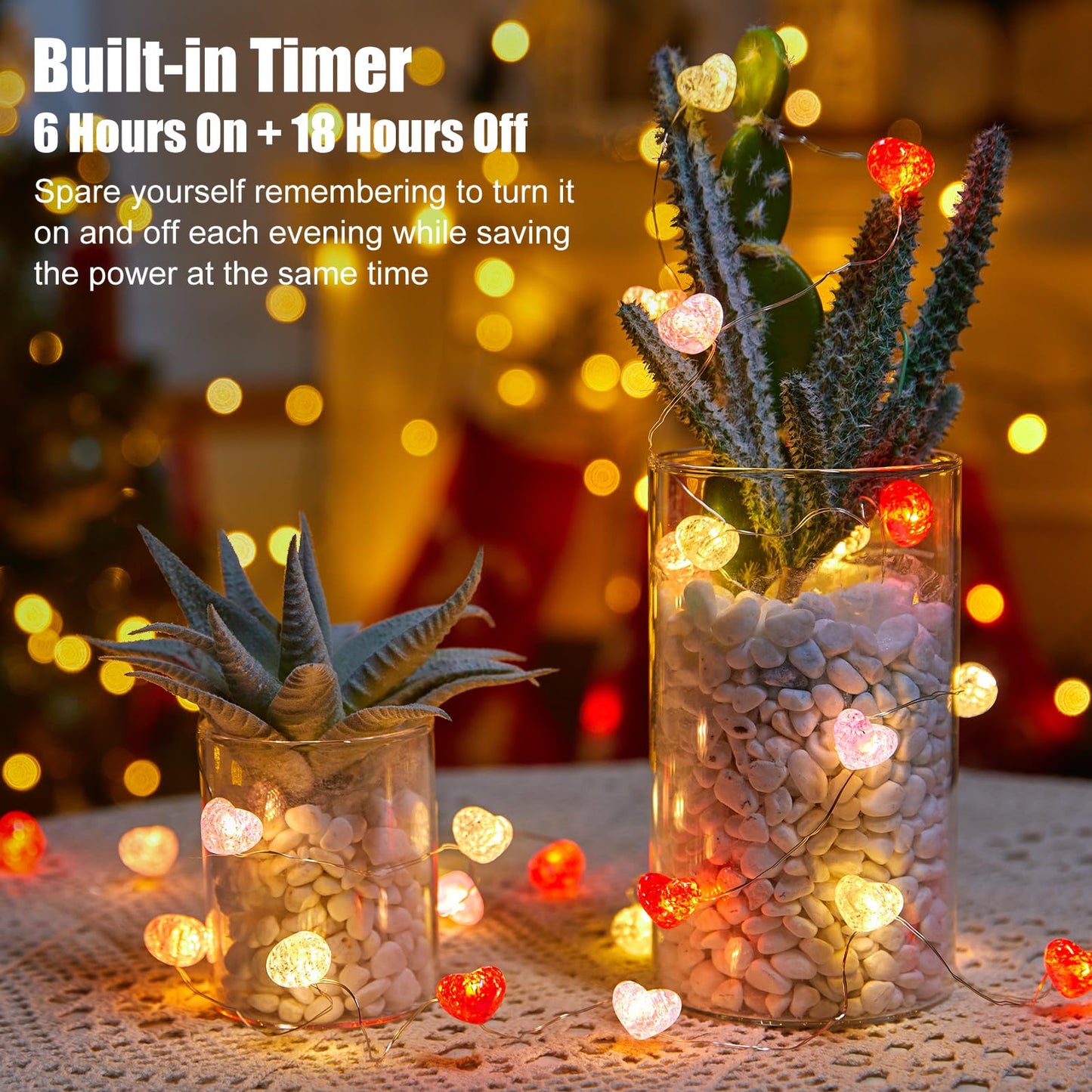 10.5ft Battery Operated Heart Fairy Lights with Remote