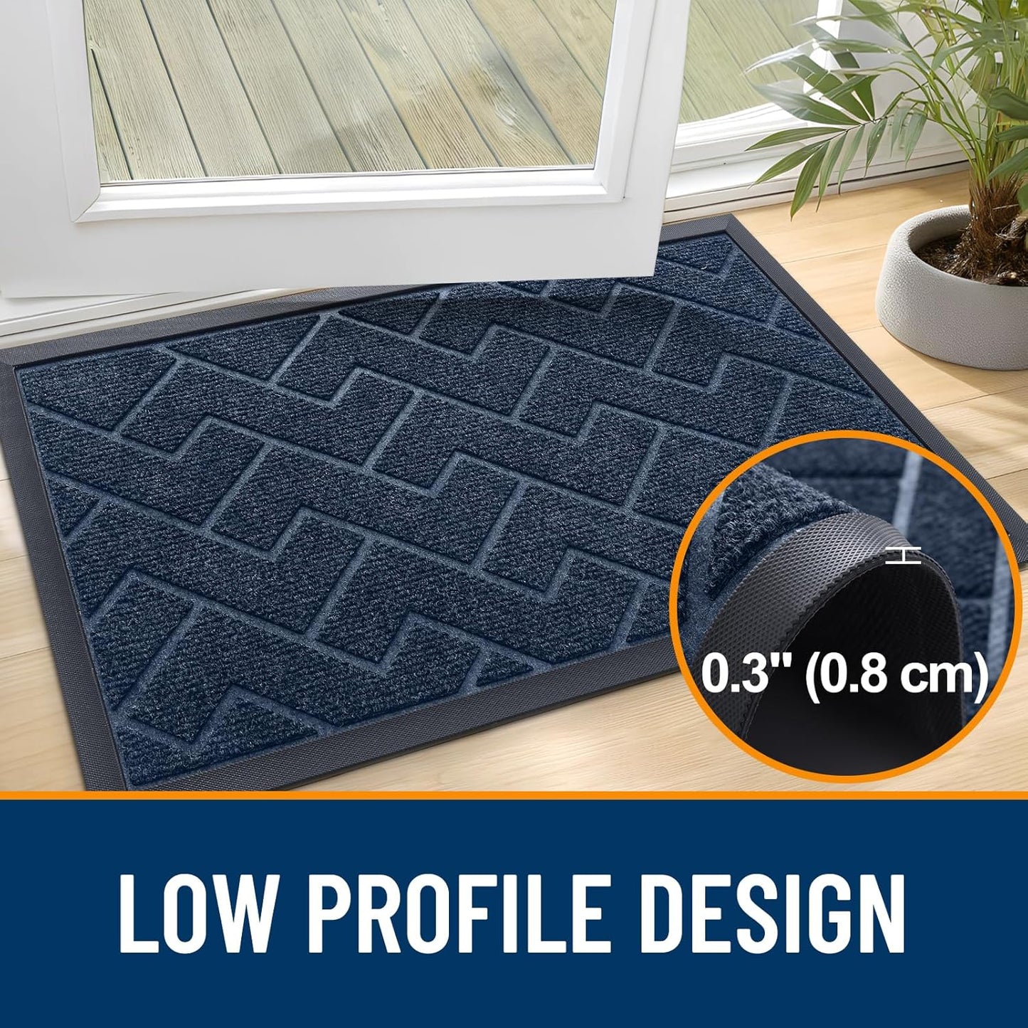 OLANLY Waterproof Front Door Mat - All-Season Indoor/Outdoor Herringbone Design | Easy Clean, 47x32 (Blue)