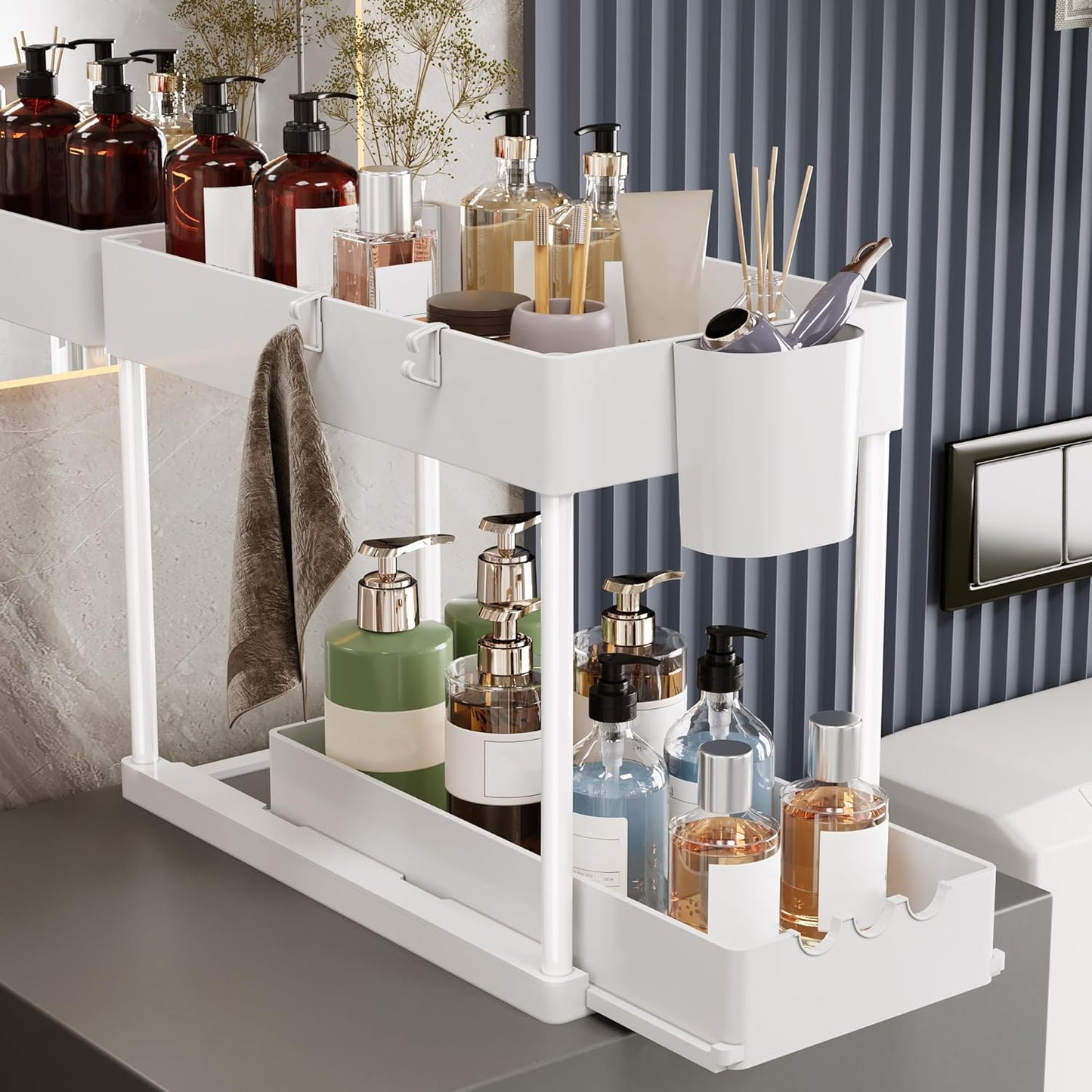 Under Sink Organizers by [Brand Name] - 2-Tier Sliding Cabinet Storage for Bathroom & Kitchen | Easy Pull-Out Design (White)