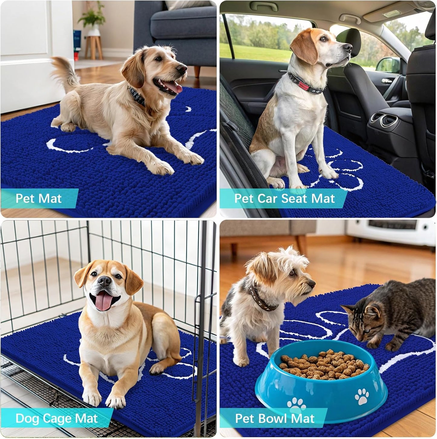 OLANLY Dog Door Mat - Absorbent Muddy Paws Doormat | Non-Slip Chenille 30x20, Royal Blue