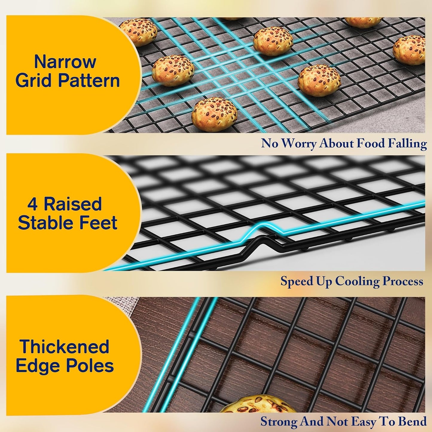 Skiennix Cooling Racks - Heavy Duty Stainless Steel Baking Rack Set | 10" x 15" | Oven & Dishwasher Safe