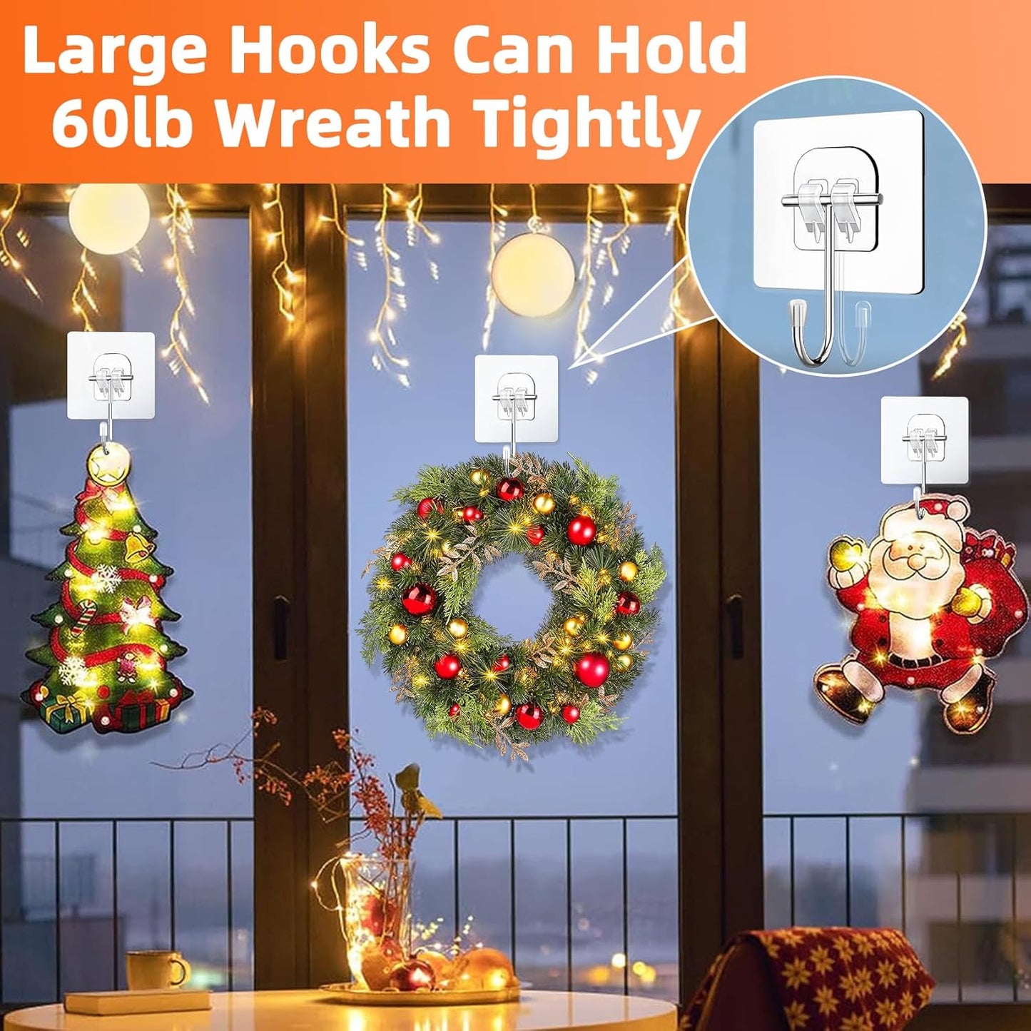 Skiennix Large Clear Wreath Hanger - 60lb Over-The-Door Hook for Easter & Christmas Decor